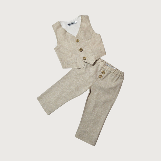 Lagani komplet za bebe bež LK049 -pantalone i prsluk