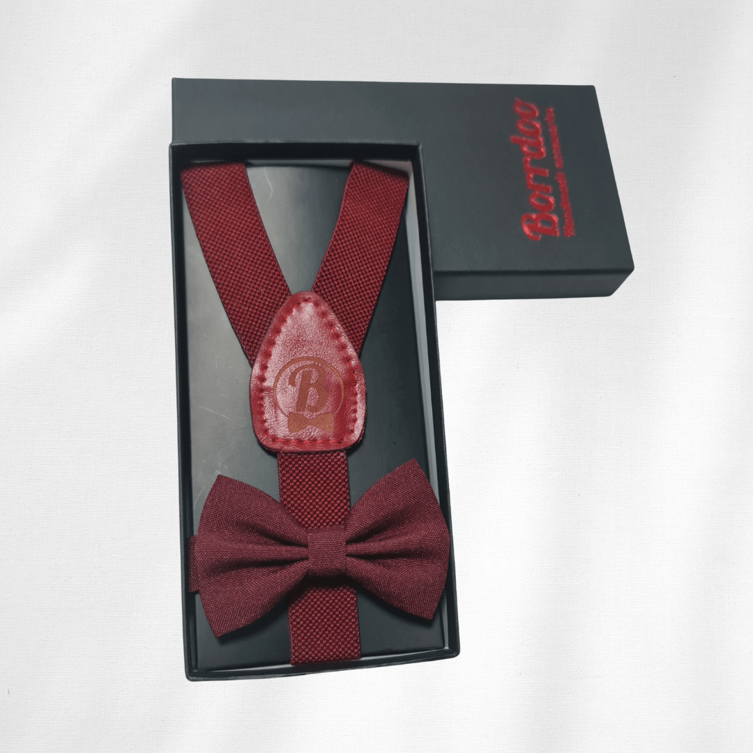 Modni detalji za bebe Set za decu tregeri i leptir mašna bordo DT008
