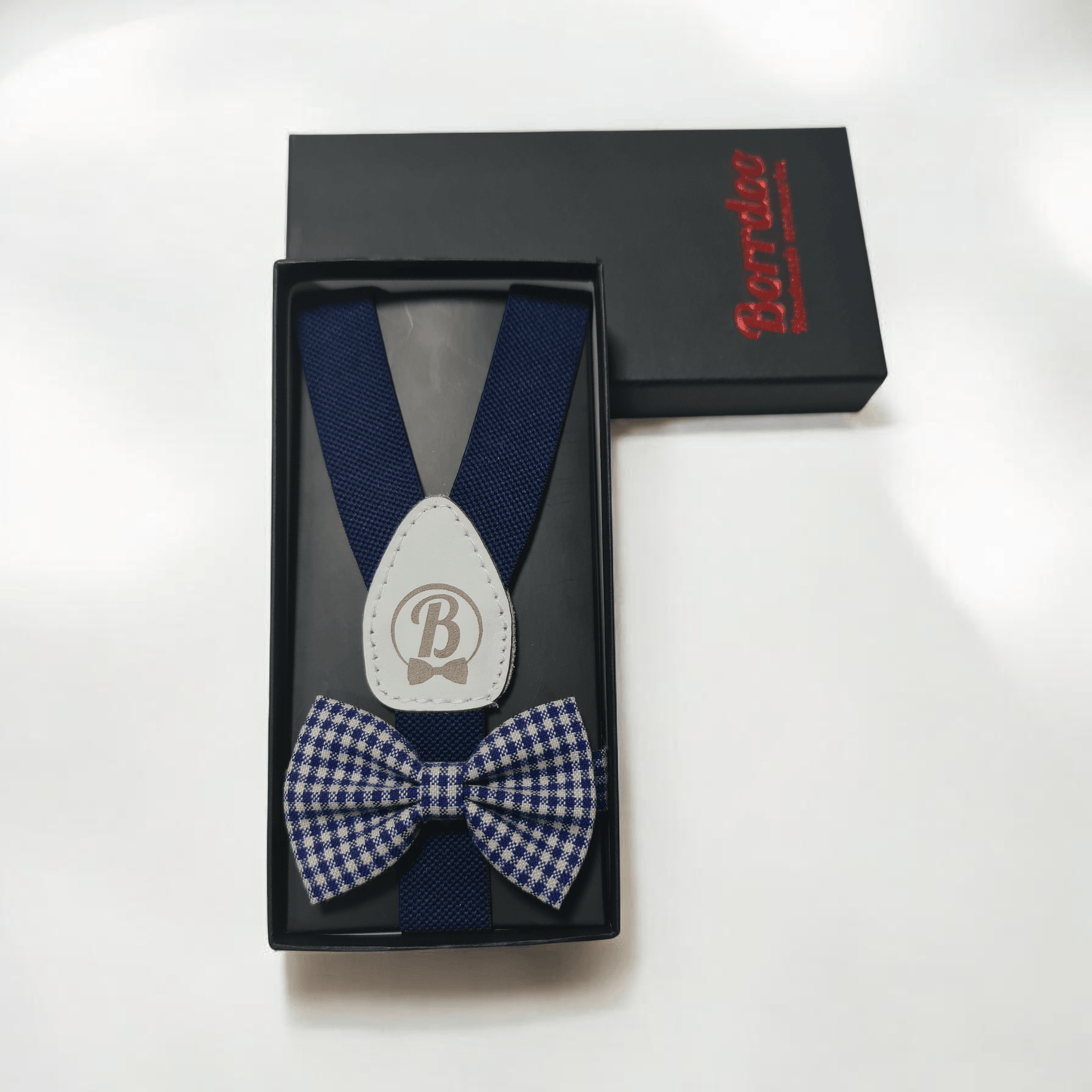 Modni detalji za bebe Set za decu tregeri i leptir mašna teget beli DT006