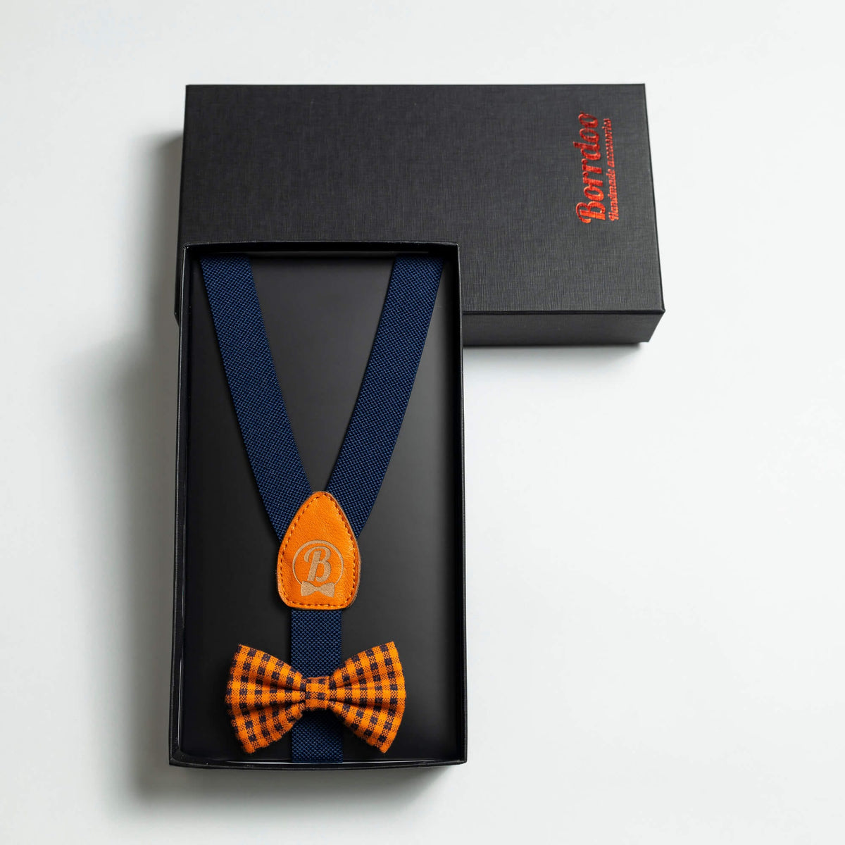 Modni detalji za bebe Set za decu tregeri i leptir mašna teget oranž DT001