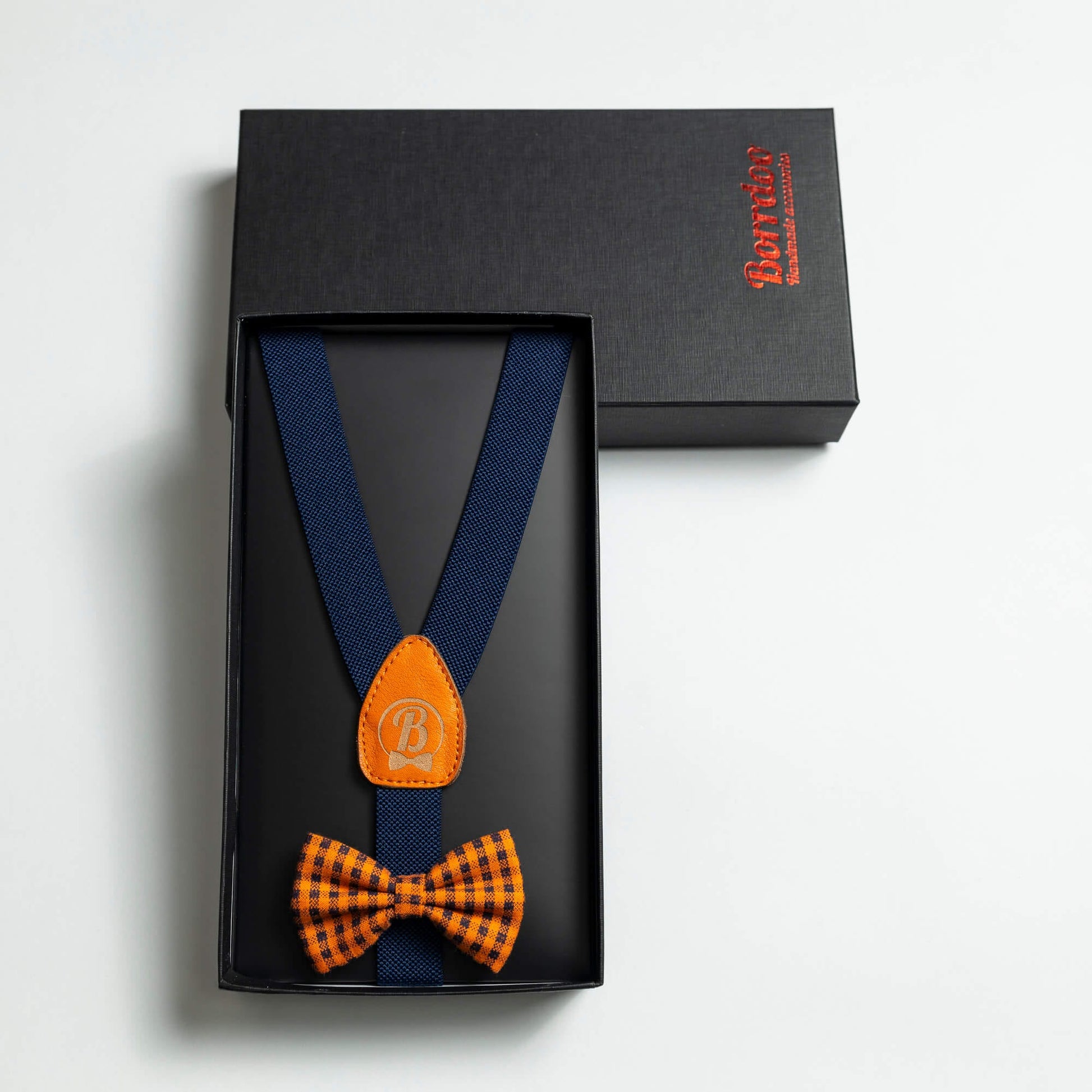 Modni detalji za bebe Set za decu tregeri i leptir mašna teget oranž DT001