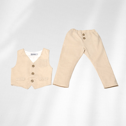 Komplet prsluk i lanene pantalonice za bebe bež LK0017