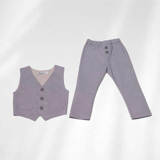 Komplet prsluk i lanene pantalonice za bebe sivi LK0018