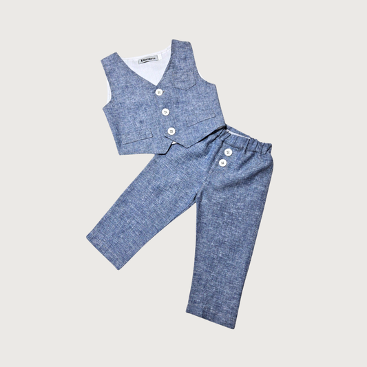 Lagani komplet za bebe denim plavi LK050 -pantalone i prsluk