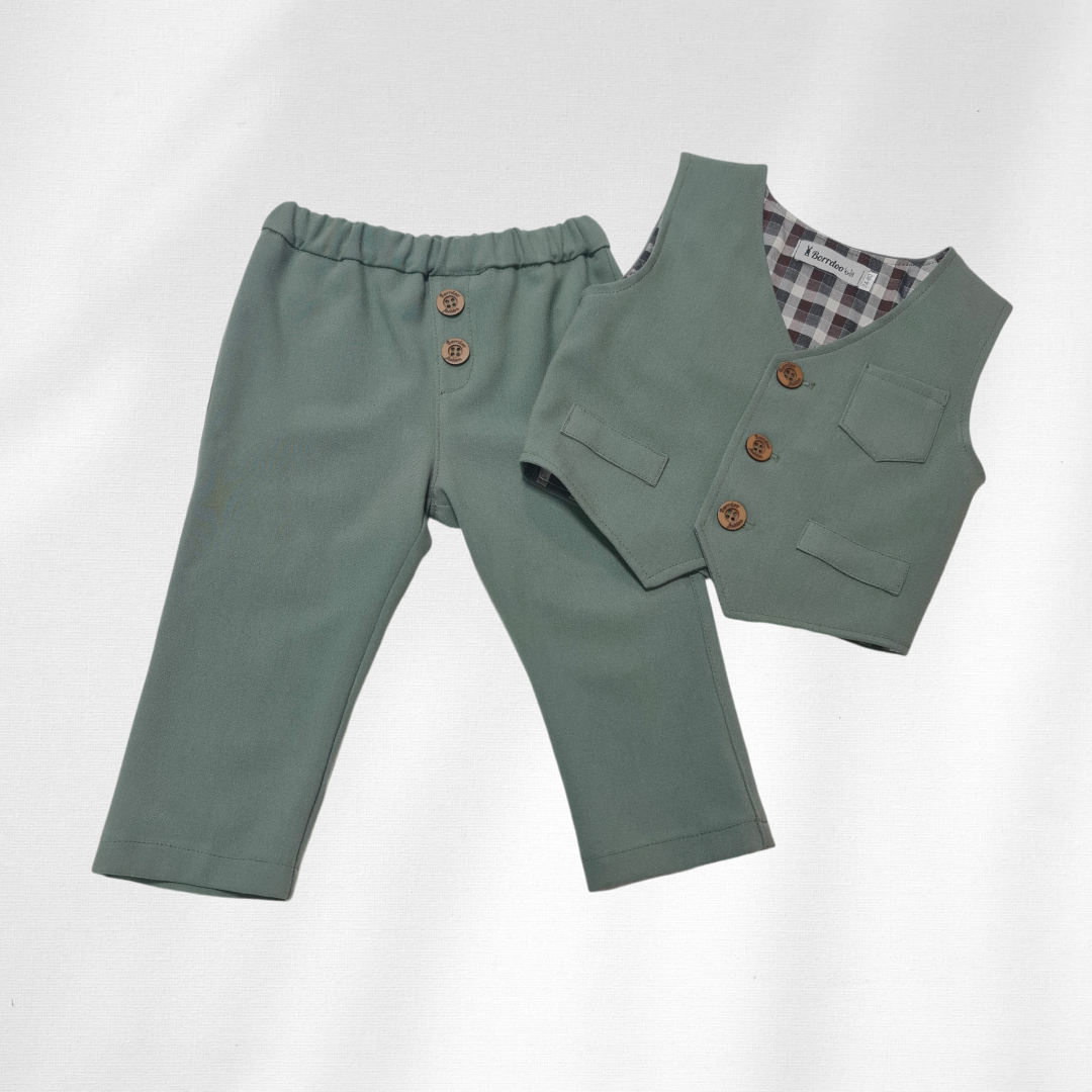 Odelo za bebu - prsluk i pantalonice, maslinasto OD029