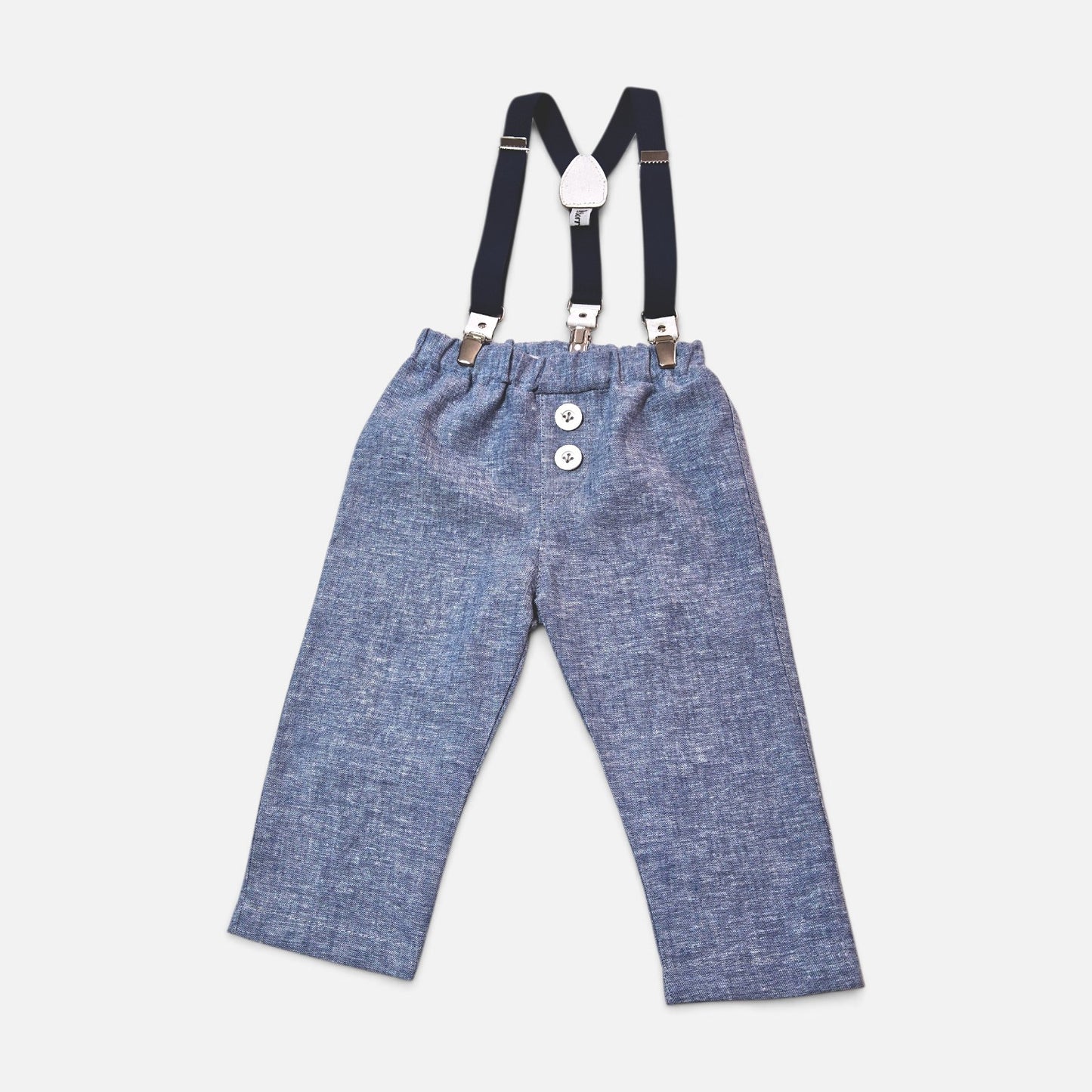 Pantalonice lanene sa tregerima za bebe denim plave LK036