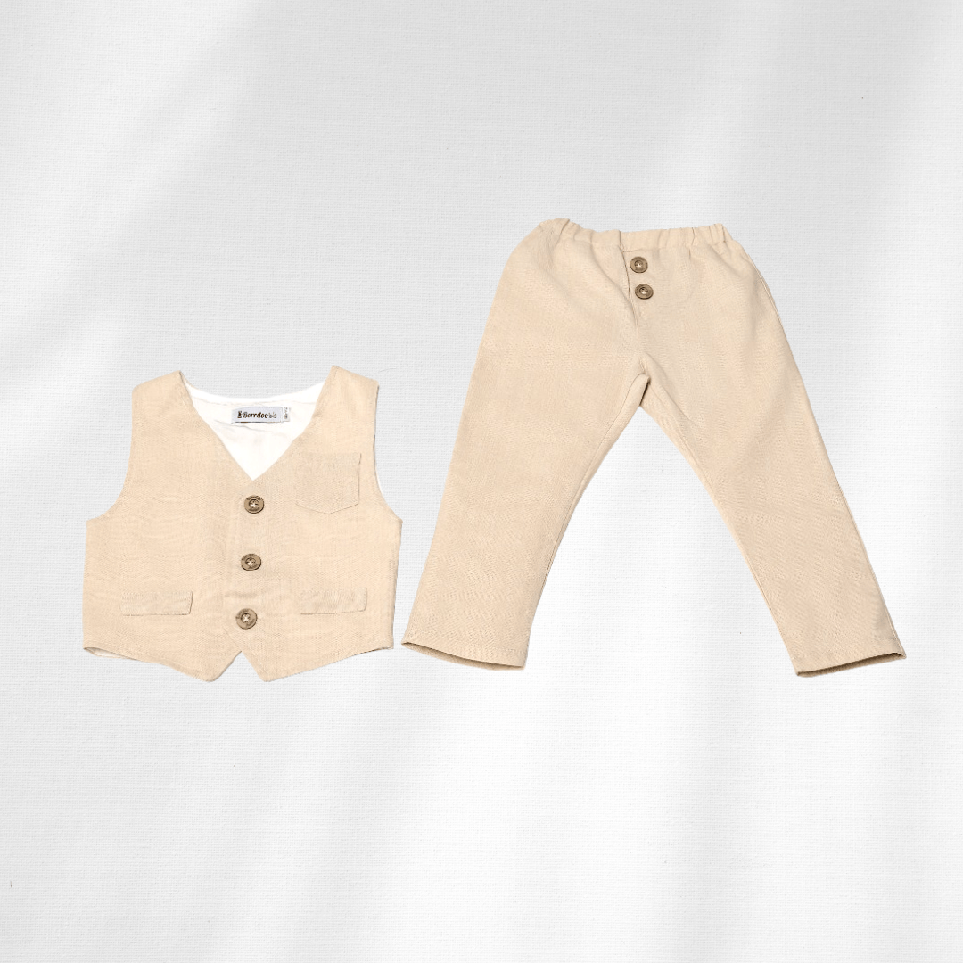 Komplet / Set Komplet prsluk i lanene pantalonice za bebe bež LK0017