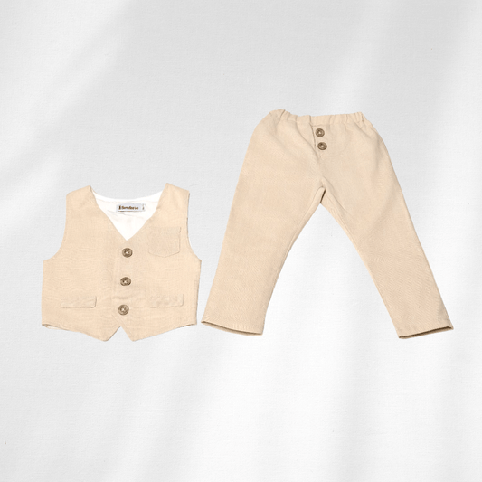 Komplet / Set Komplet prsluk i lanene pantalonice za bebe bež LK0017