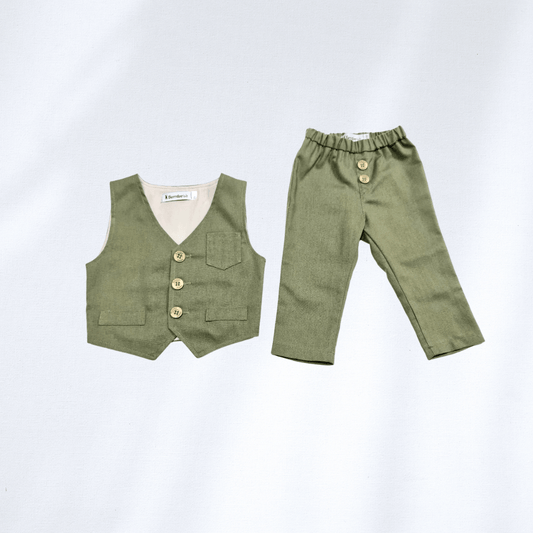 Komplet / Set Komplet prsluk i lanene pantalonice za bebe maslinasti LK0016