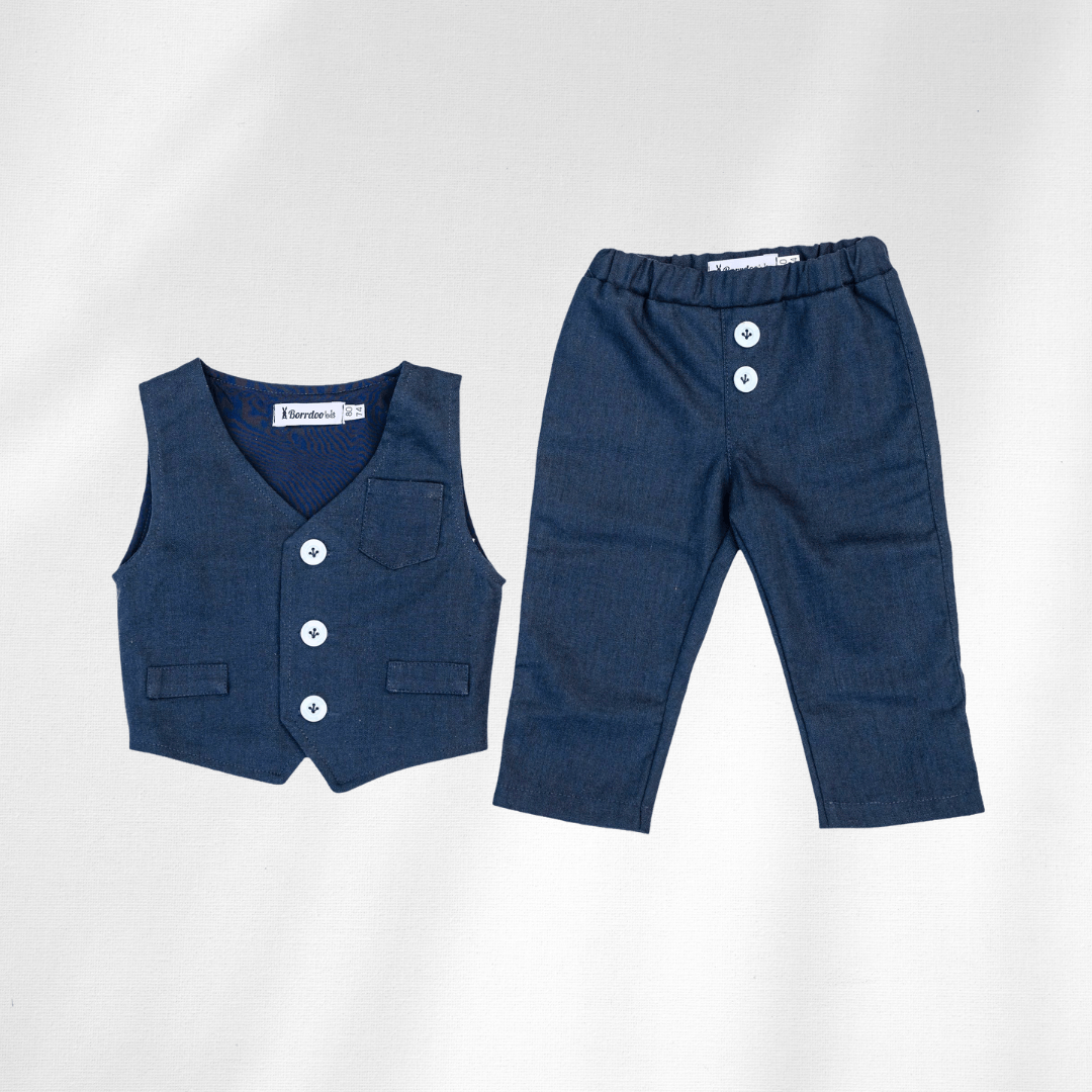 Komplet / Set Komplet prsluk i lanene pantalonice za bebe teget LK0019