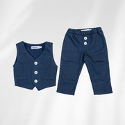 Komplet / Set Komplet prsluk i lanene pantalonice za bebe teget LK0019