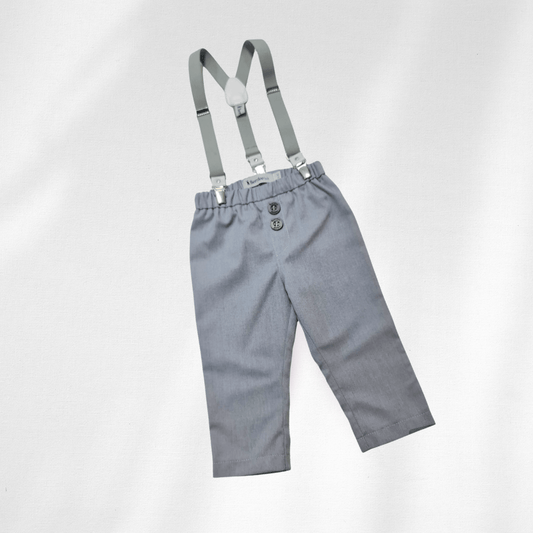 Komplet / Set Pantalonice lanene sa tregerima za bebe sive LK011
