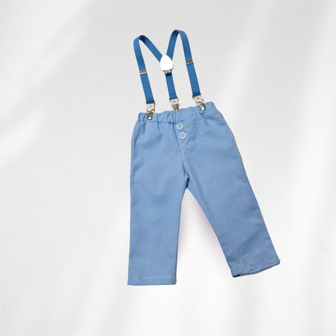 Komplet / Set Pantalonice lanene sa tregerima za bebe svetlo plave LK007