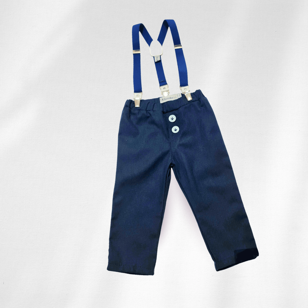 Komplet / Set Pantalonice lanene sa tregerima za bebe teget LK008