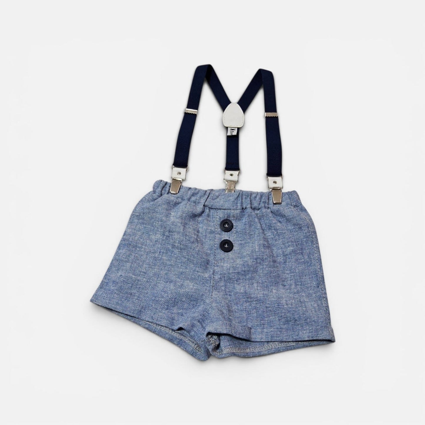Komplet / Set Šorts laneni sa tregerima za bebe denim LK037