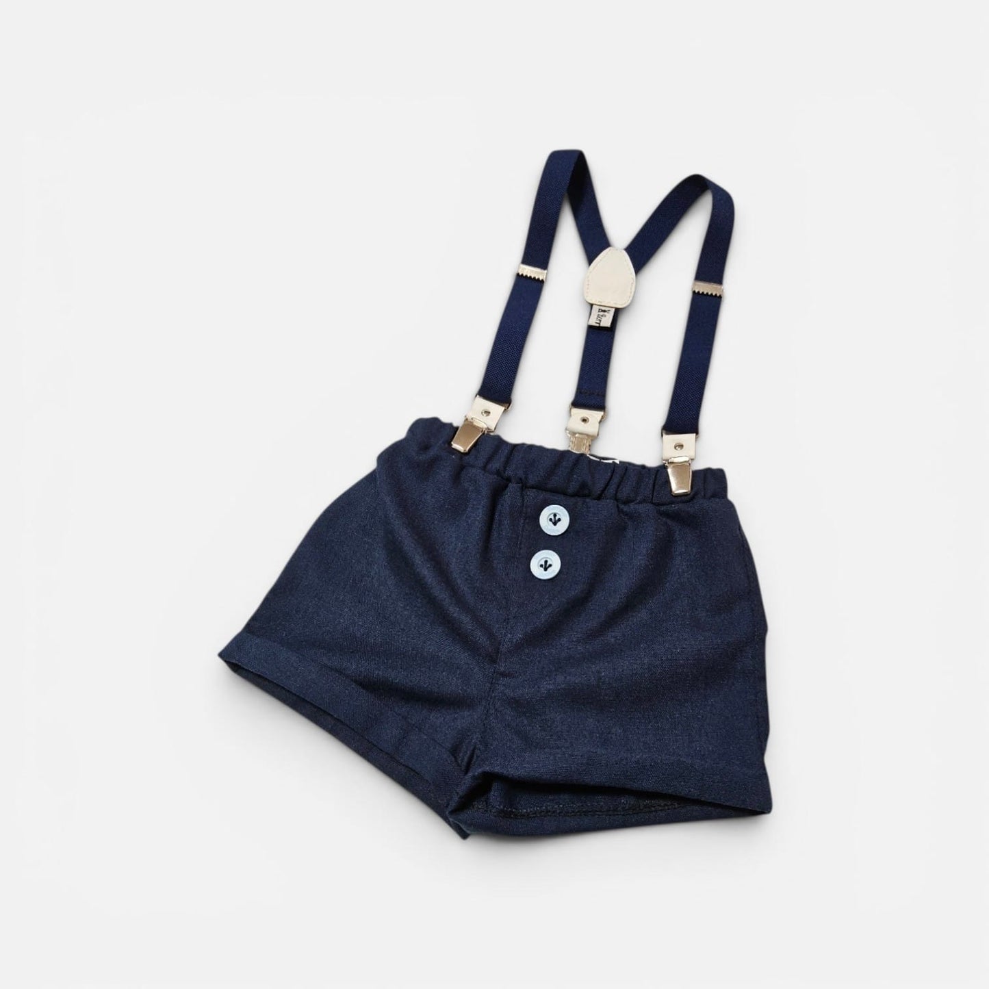 Komplet / Set Šorts laneni sa tregerima za bebe teget LK039