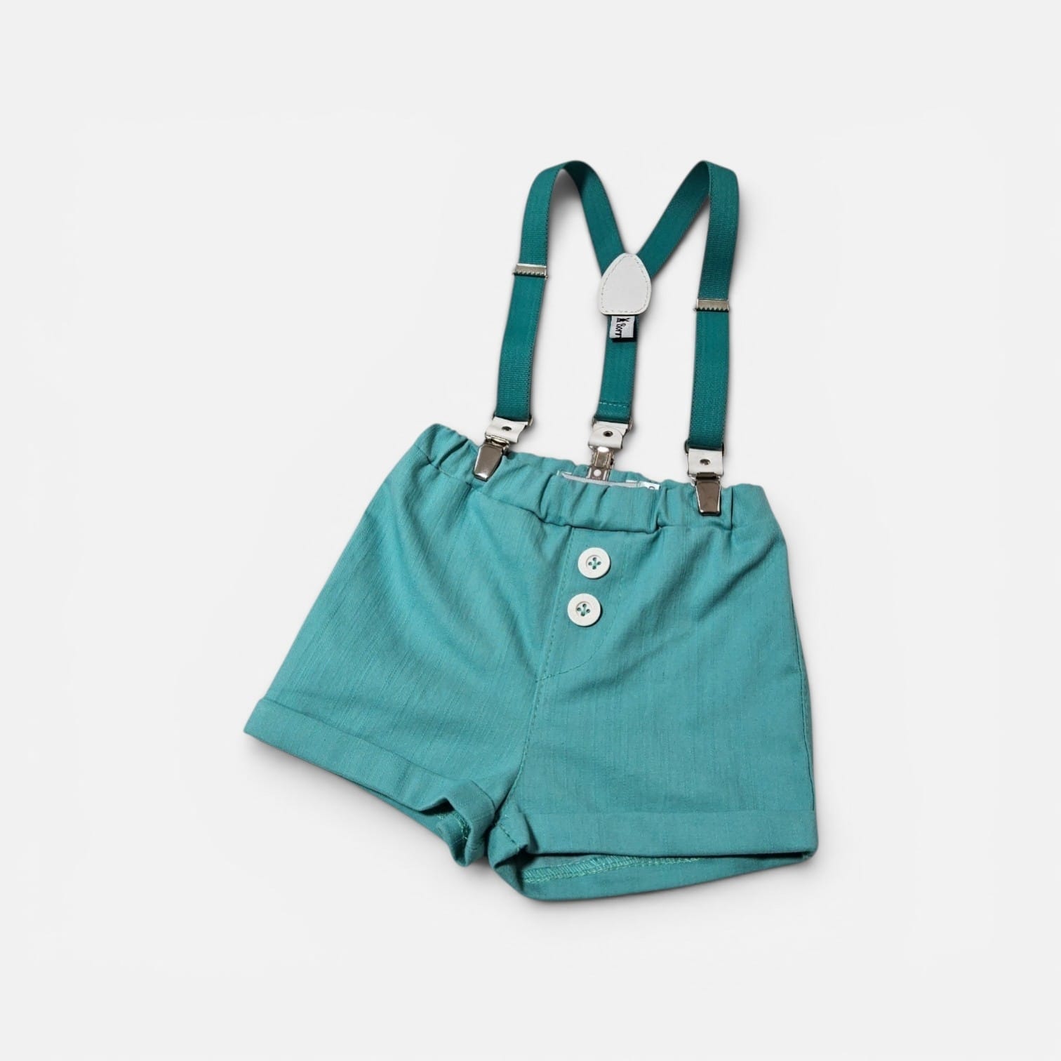 Komplet / Set Šorts laneni sa tregerima za bebe tirkiz LK038