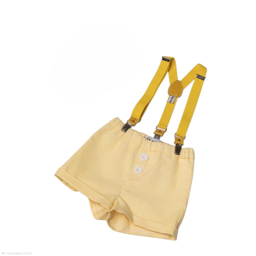 Komplet / Set Šorts laneni sa tregerima za bebe žuti LK041`