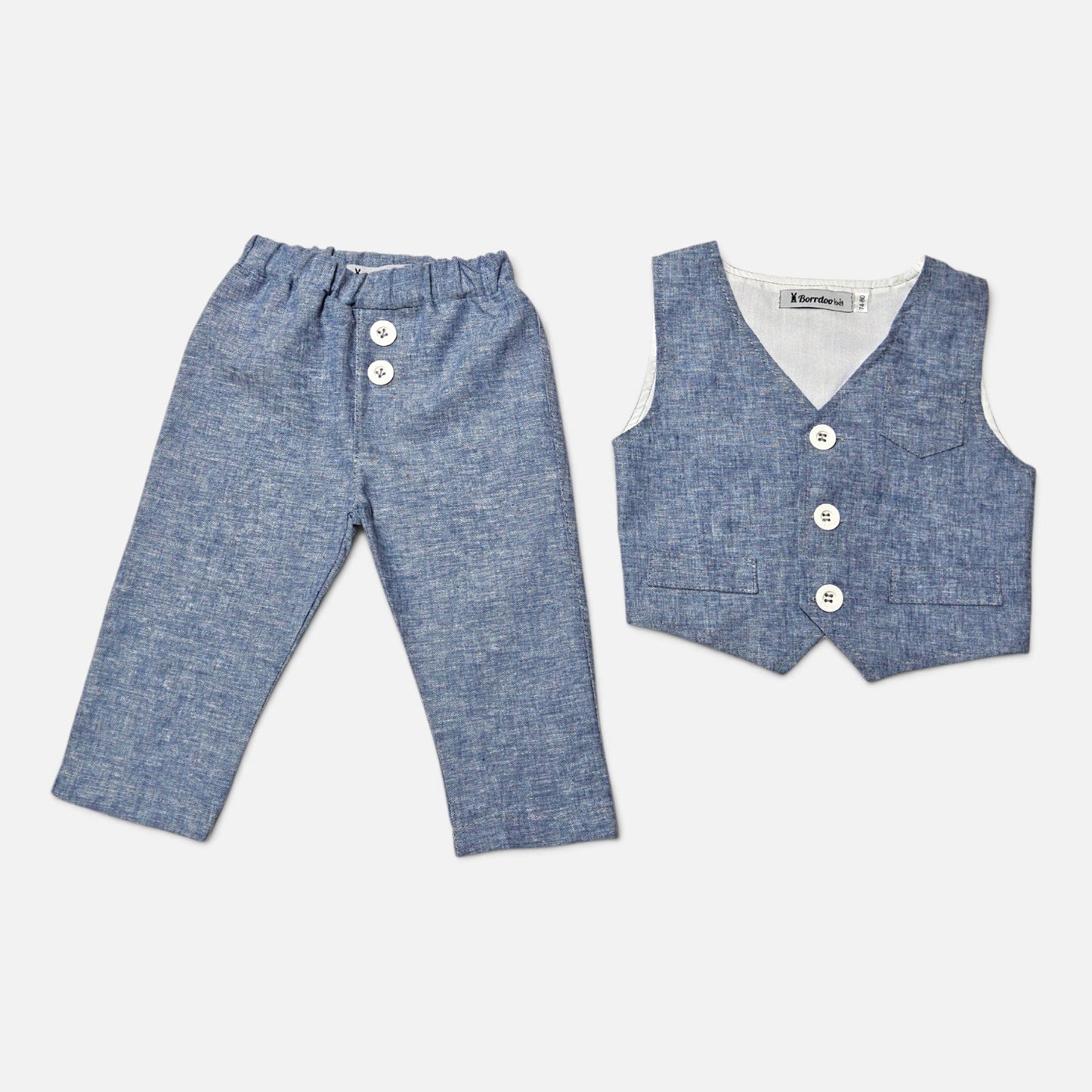 Lagani komplet za bebe denim plavi LK050 -pantalone i prsluk