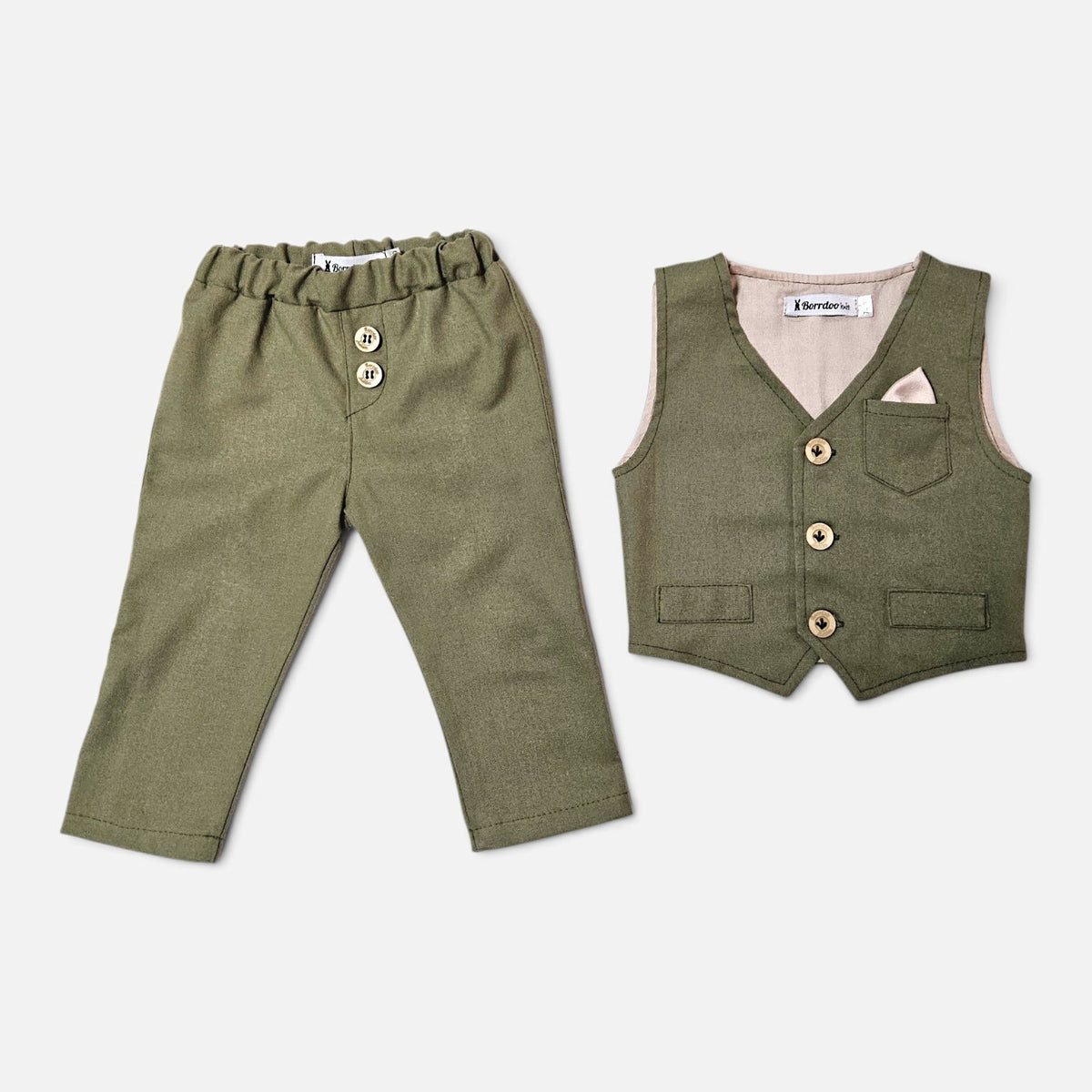Lagani komplet za bebe maslinasti LK016 -pantalone i prsluk