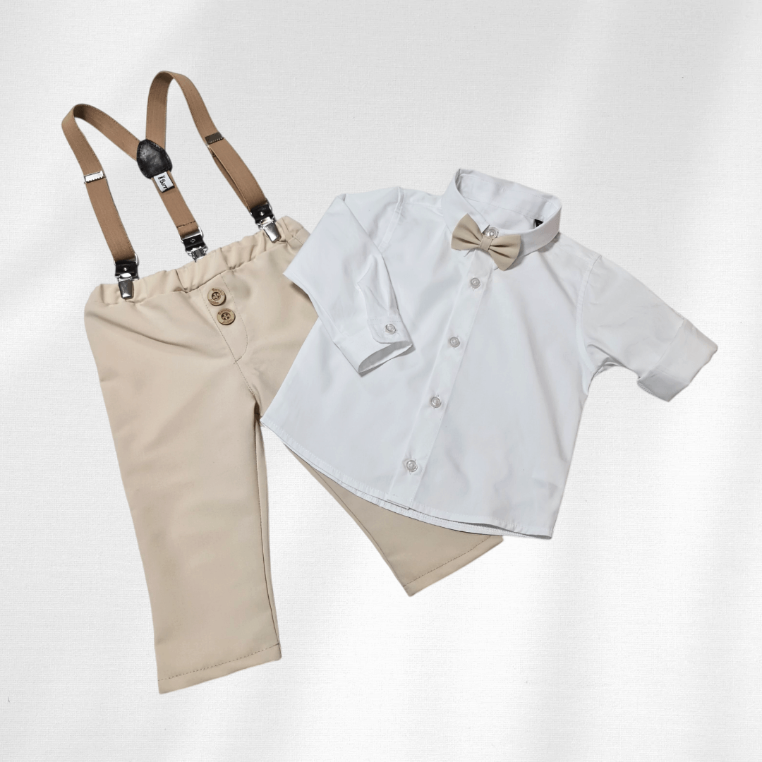 Odelo za bebu - komplet sa tregerima i mašnom, bež OD006