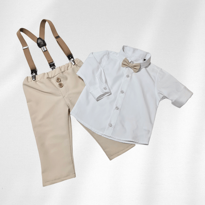 Odelo za bebu - komplet sa tregerima i mašnom, bež OD006