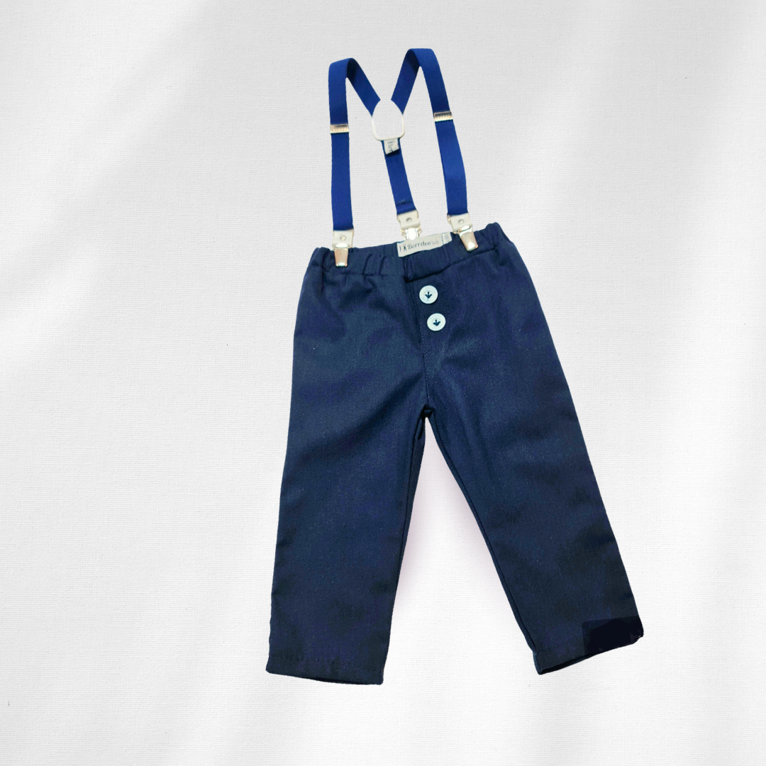 Pantalonice lanene sa tregerima za bebe teget LK008