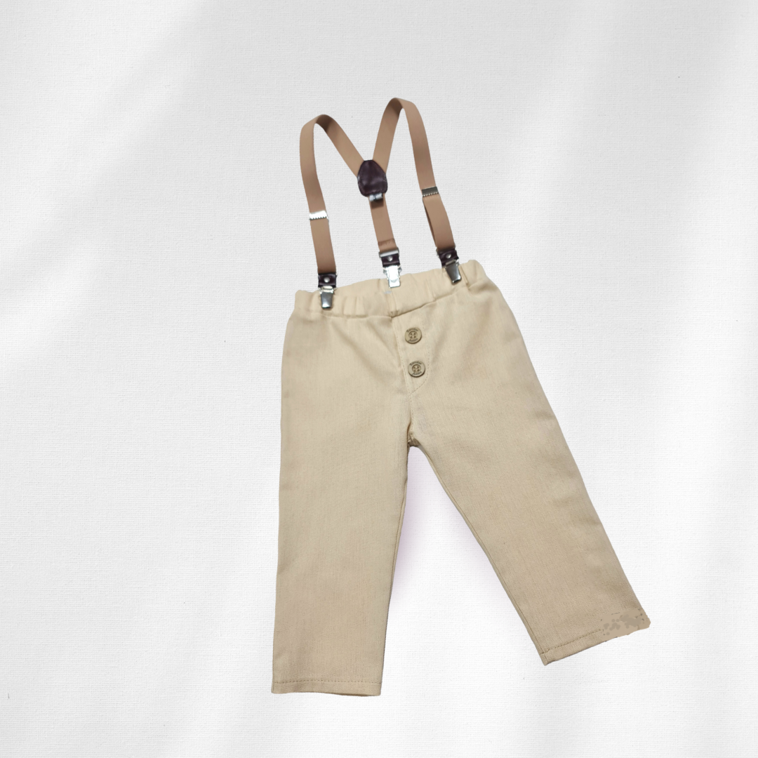 Pantalonice lanene sa tregerima za bebe bež LK009