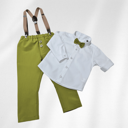 Odelo za bebu - komplet sa tregerima i mašnom, pistaći OD012