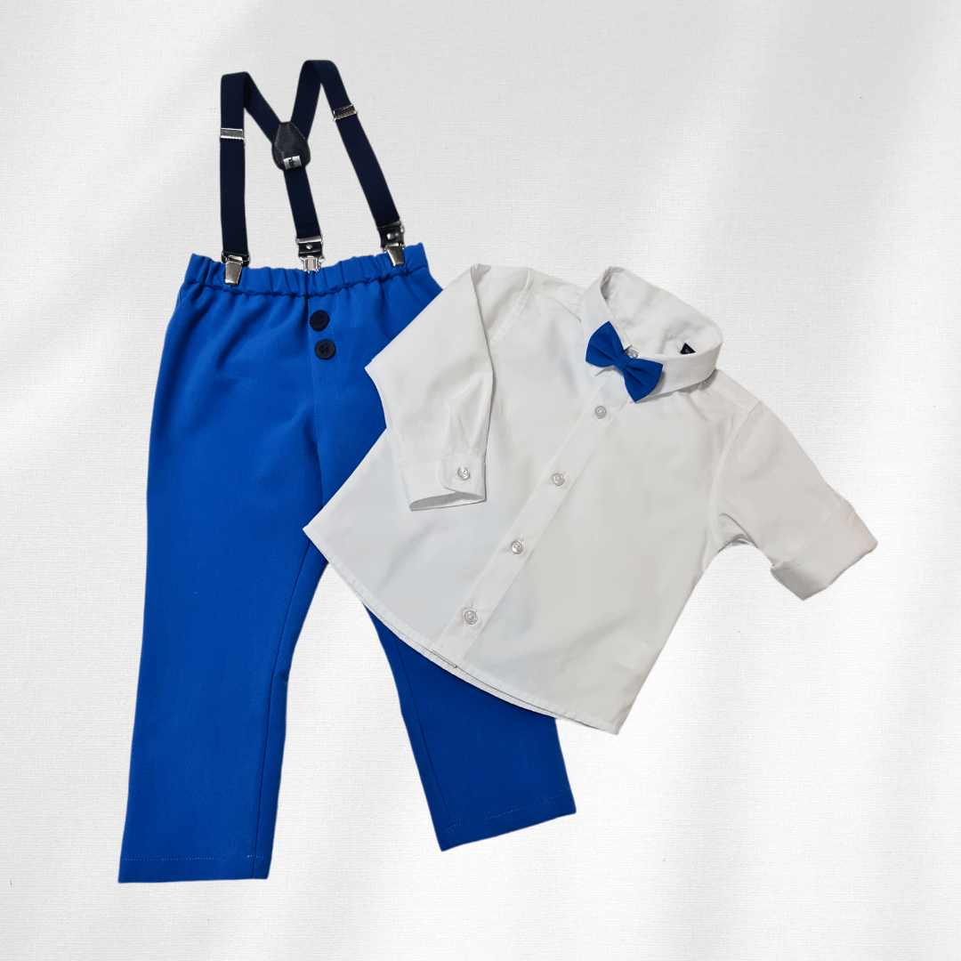 Odelo za bebu - komplet sa tregerima i mašnom, plavi OD003