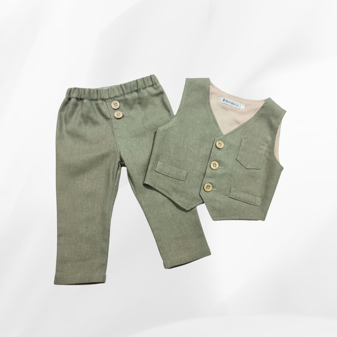 Odelo za bebu - prsluk i pantalonice, maslinasto OD024