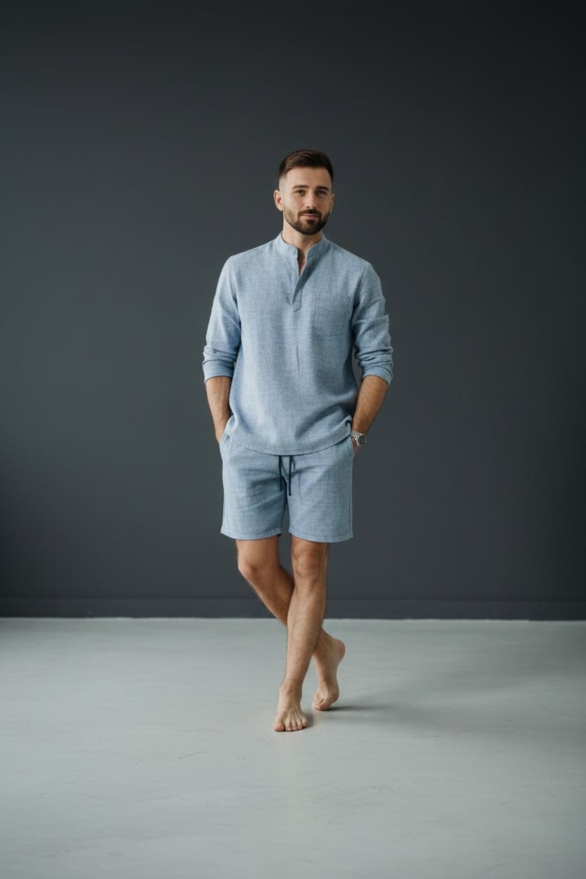 Komplet / Set Letnji komplet lanena košulja i bermude denim plavi – BM K006 (Copy)