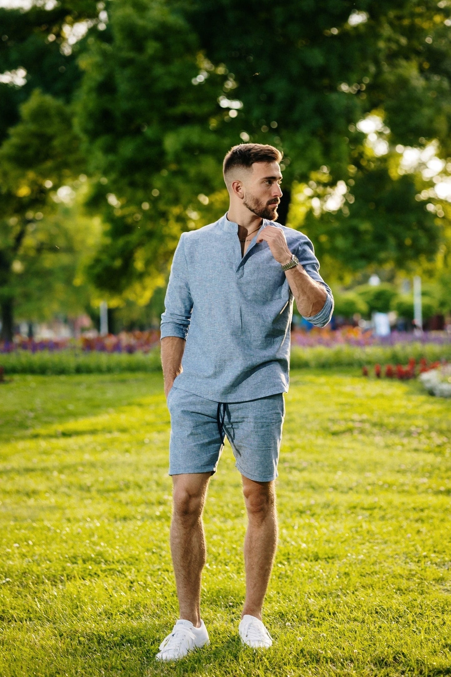Komplet / Set Letnji komplet lanena košulja i bermude denim plavi – BM K006 (Copy)