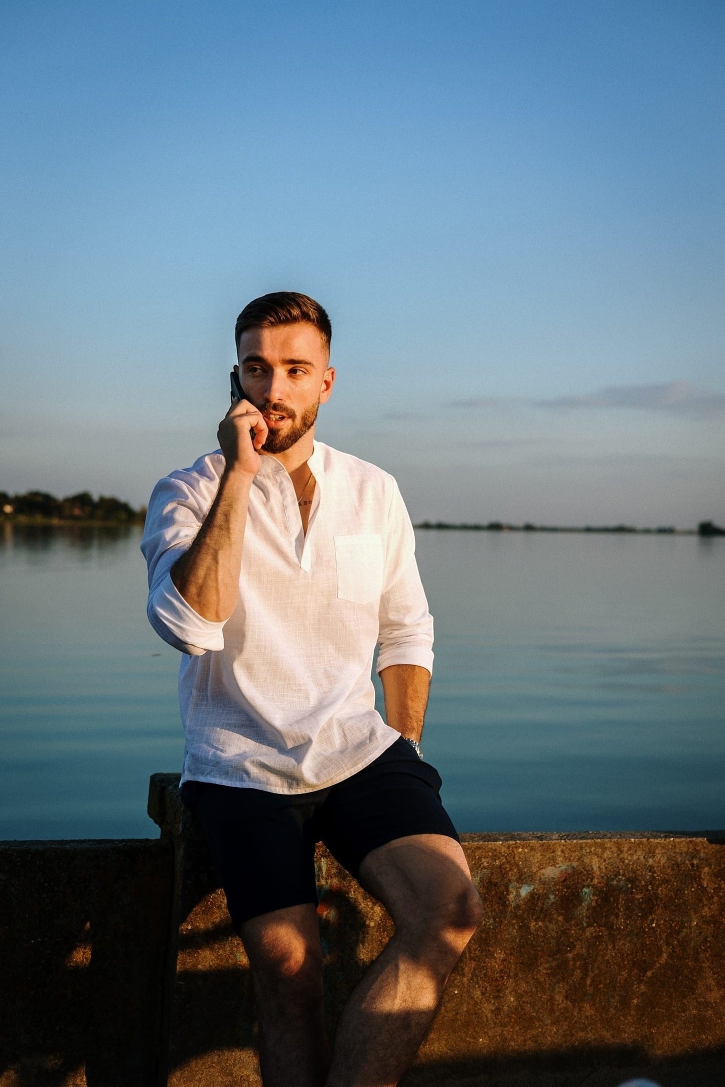 Komplet / Set Letnji komplet pamuk košulja i bermude- bela/teget – BM K009