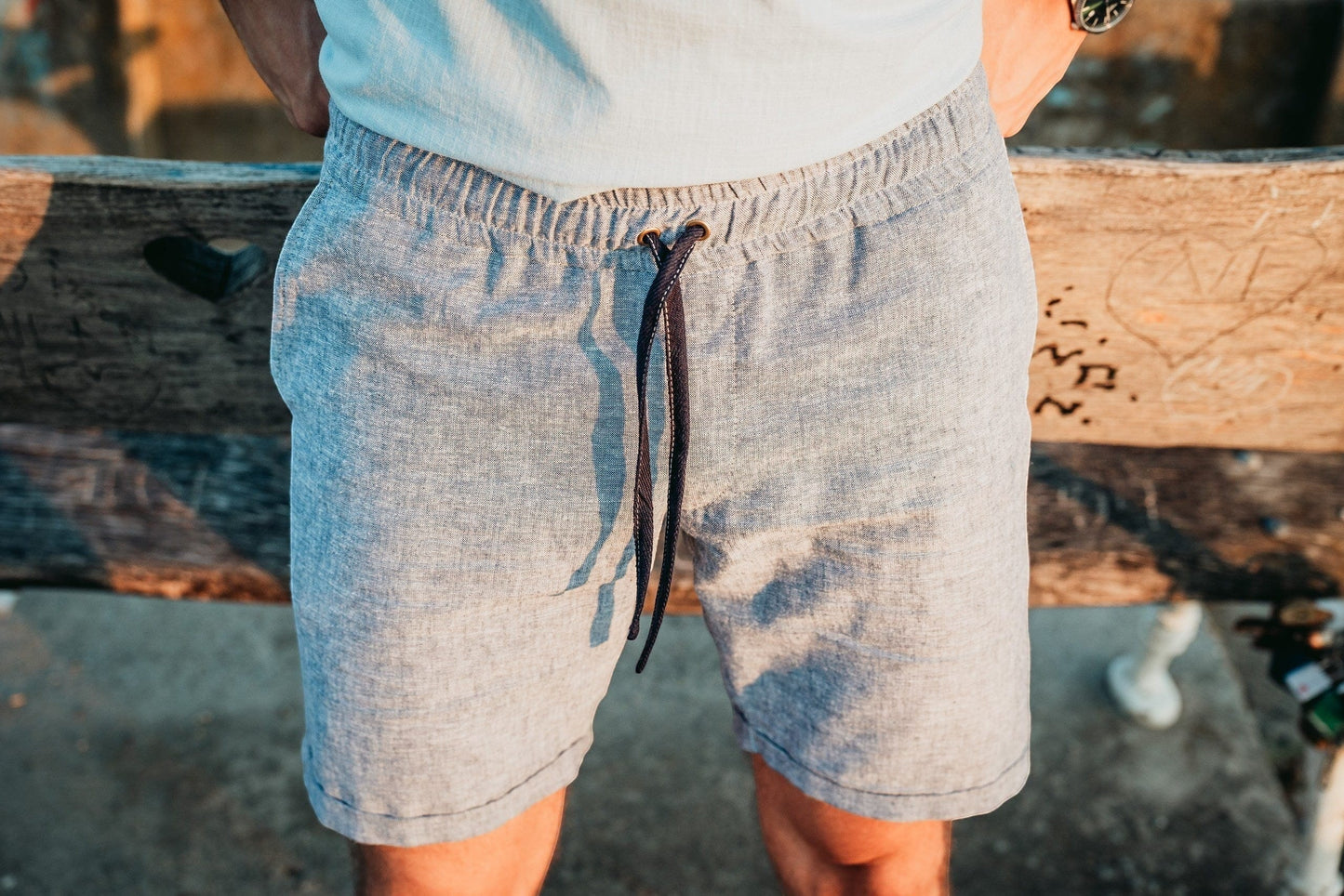Komplet / Set Letnji komplet pamuk košulja sa kapuljačom i bermude-bela/denim plavi –BM K0011