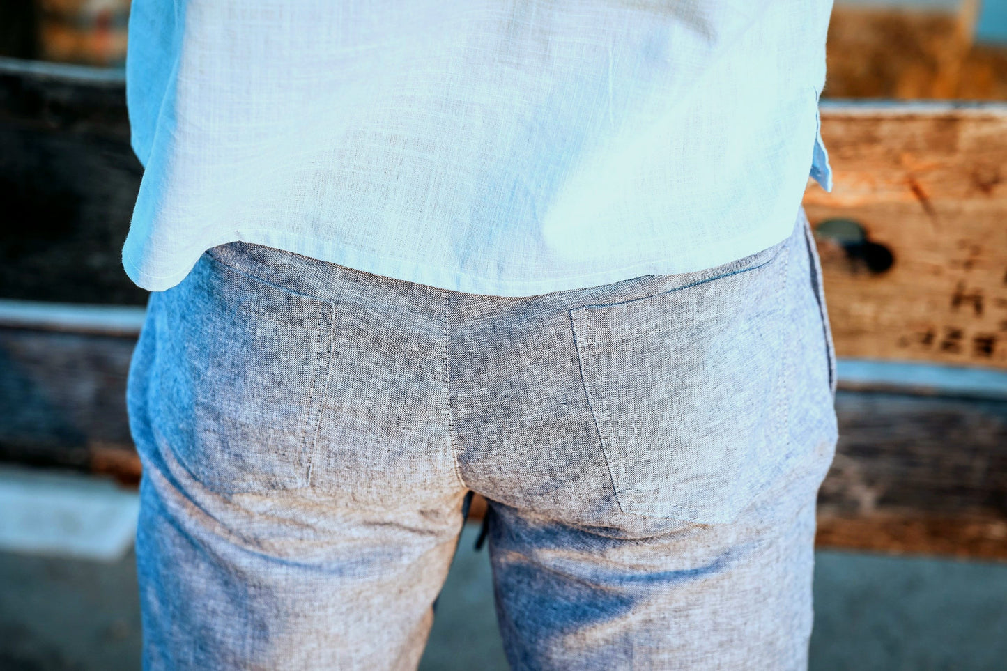 Komplet / Set Letnji laneni šorts/bermude denim plavi – BM K012