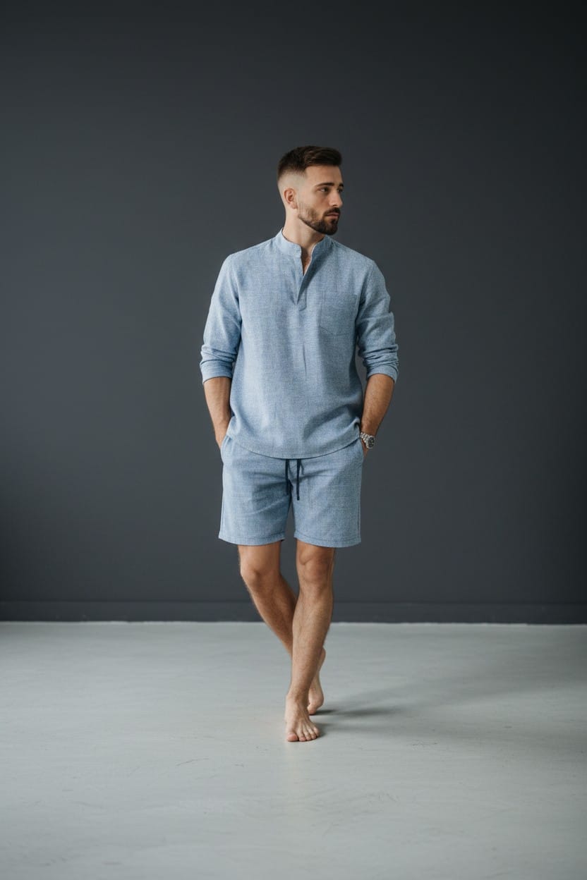 Komplet / Set Letnji komplet lanena košulja i bermude denim plavi – BM K006 (Copy)